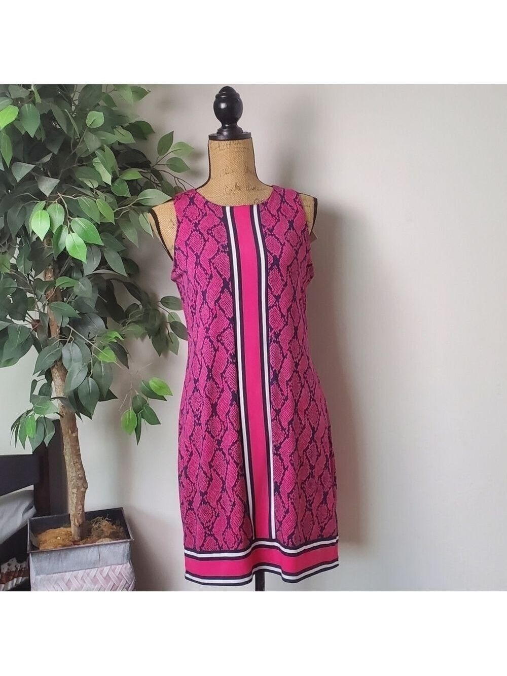 NWT~ Michael Kors Pink Navy Python Snake Print Shift Dress Women's Medium *